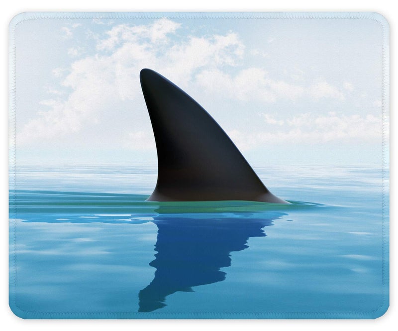 Auhoahsil Mouse Pad, 12 x 10 in Oceans Theme Computer Mouse Pad for Desk, Premium-Textured Non-Slip Rubber Stitched Edges Waterproof Square Mouse Mat for Gaming Work Wireless Mice, Shark - Image 1